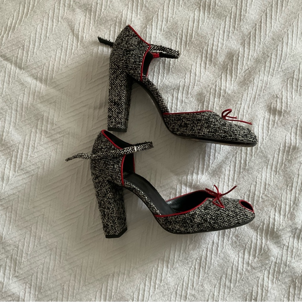 Casadei peep toe heels black white red 5 1/2 6.5